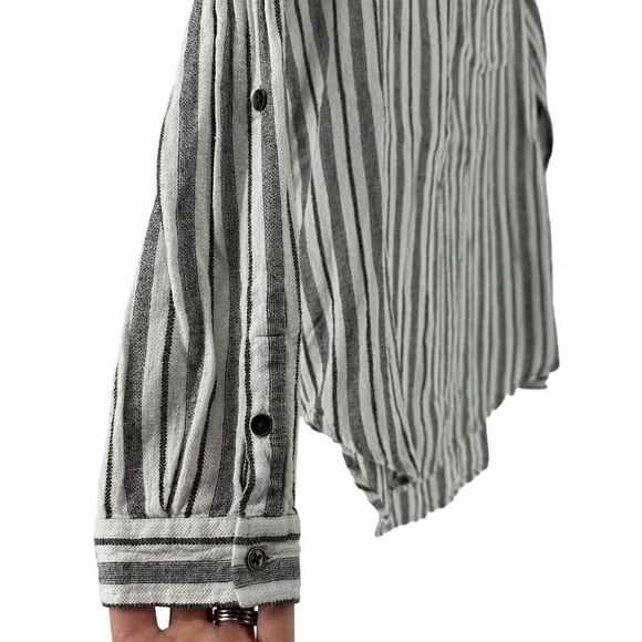 Lucky Brand Top Striped Long Sleeve Roll Tab Size S Black White Bohemian Casual - Picture 4 of 6